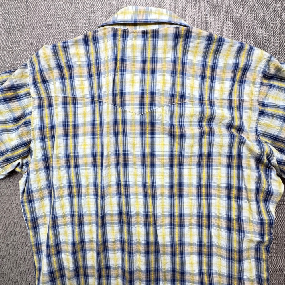 Wrangler Twenty Xtreme Mens Large Yellow Blue Plaid Western Snap Shirt MJ3523M - Picture 6 of 7